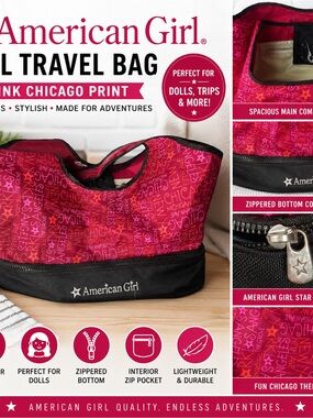 American Girl Pink Chicago Print DOLL Travel Bag
